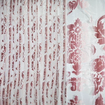 Органза деворе тюль вензель с листьями бордовыми, белая, ш.280 (30230.012)