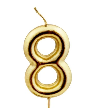 Свечи - цифры в торт "8", высота - 7 см, цвет - золото (металлик)