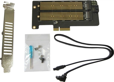 Плата розширення Dynamode 2х M.2 Combo: NVMe M-Key to PCI-E 3.0 x4 / NGFF SSD B-key to SATA (PCI-Ex4- 2xM.2 M&B-key)