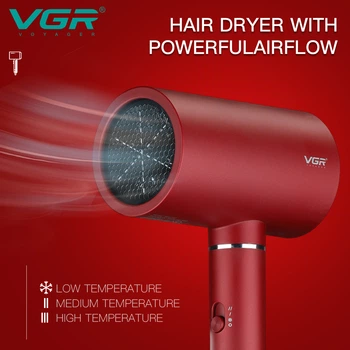Фен профессиональный VGR V-431 RED, 2 уровня обдува, 2 уровня температуры, насадка-концентратор