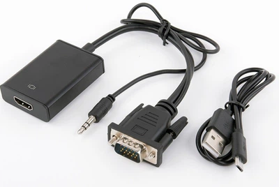 Конвертер адаптер з VGA на HDMI + аудіо 3.5мм 1080 VGA2HDMI перехідник монітор (555277415) Чорний