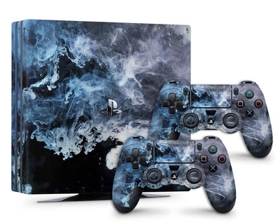 Виниловая наклейка на Sony PlayStation PS4 Slim консоль и контроллер с разводами, арт.700293