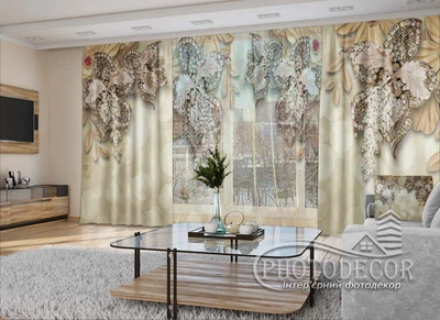 3D - Фото Штори і тюль PHOTODECOR "Квіти зі стразами" 1 кв.м