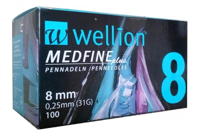 Инсулиновые иглы Wellion MEDFINE plus 8мм 0,25мм (31G) 100 штук (Веллион)
