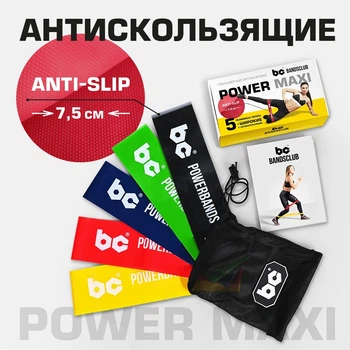Набор фитнес резинок с антискользящим покрытием Bandsclub Power Maxi (5 штук) эспандеры для спорта