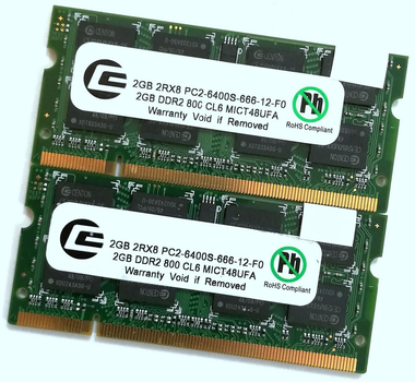Пара оперативной памяти для ноутбука Centon SODIMM DDR2 4Gb (2Gb+2Gb) 800MHz 6400S CL6 (MICT48UFA) Б/У