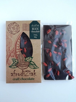 Темный натуральный крафтовый шоколад 75% Afrodiziak " Клюква/ Ягоды годжи "