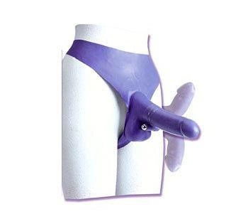 Фиолетовый страпон-трусики с виброяйцом Bendable Wireless Harness (00412000000000000)