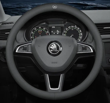 Чехол на руль оплетка для автомобиля Skoda натуральная кожа DLCar Lux