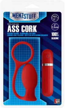 Анальна вибропробка з эрекционным кільцем Menzstuff Ass Cork Small колір червоний (15943015000000000)
