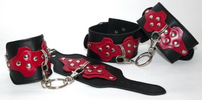 Кожаные наручники и поножи с декоративной вставкой цвет черный (17651023000000000)