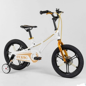Детский велосипед магниевый CORSO 16" LT-33100 2-х колёсный магниевые диски, ручной дисковый тормоз, доп. колеса, звоночек, СОБРАННЫЙ НА 75%