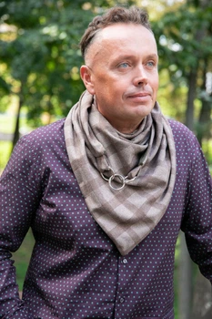 Шарф-бактус мужской "Эдинбург" большой теплый от MyScarf мокко в клетку с железкой застежкой
