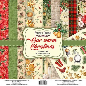 Набір скраппаперу Фабрика Декора Our warm christmas 20x20 см 10 аркушів, артикул FDSP-02094