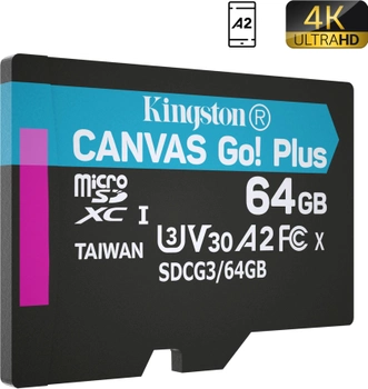 Карта памяти Kingston MicroSDXC 64GB Canvas Go! Plus Class 10 UHS-I U3 V30 A2 (SDCG3/64GBSP)