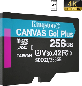 Карта памяти Kingston MicroSDXC 256GB Canvas Go! Plus Class 10 UHS-I U3 V30 A2 (SDCG3/256GBSP)