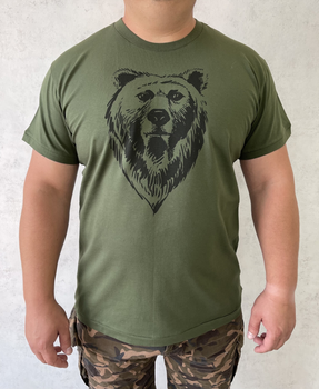 Мужская футболка для охотника принт Непреклонный медведь L темный хаки