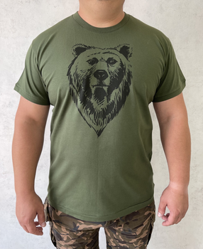 Мужская футболка для охотника принт Непреклонный медведь XXL темный хаки