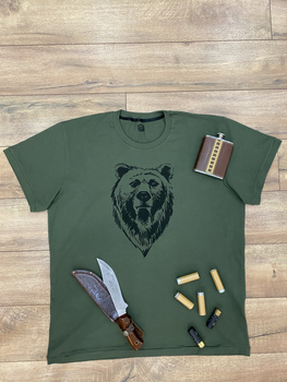 Чоловіча футболка для мисливців принт Непохитний ведмідь XXL темний хакі