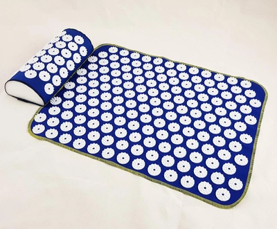 Масажний килимок Аплікатор Кузнєцова + валик масажер для спини/шиї/ніг/стоп/голови/тіла OSPORT (n-0002) Синьо-білий