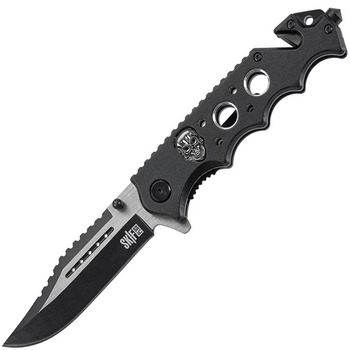 Нож складной SKIF Plus Skull (длина: 210мм, лезвие: 89мм, черное), черный