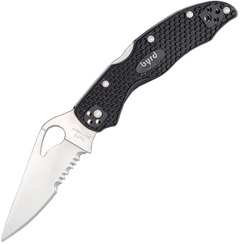 Ніж складаний Spyderco Byrd Harrier 2 напівсерейтор (довжина: 194мм, лезо: 85мм), чорний FRN