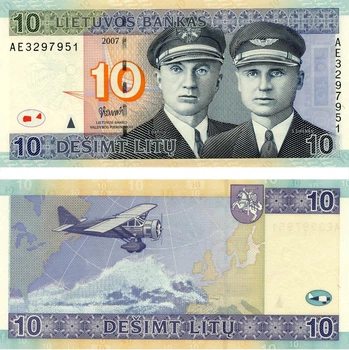 Банкнота Литва 10 літ 2007 UNC Літак (P68)