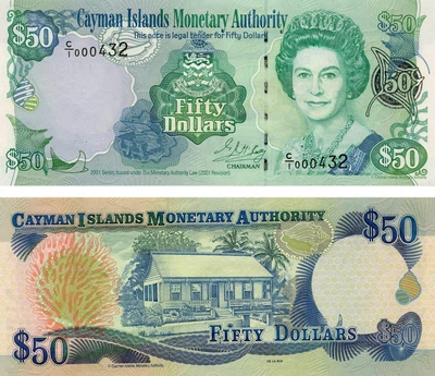 Банкнота Каймановы острова 50 долларов 2001 UNC Префикс С/1 (P29a)
