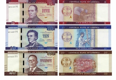 Набір банкнот Ліберія набір з 3 банкнот 2016-2017 UNC 5, 10, 20 доларів (P31, P32, P33)