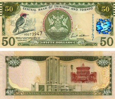 Банкнота Тринідад і Тобаго 50 доларів 2012 UNC Пам'ятна 50 років Незалежності Птах (P53)