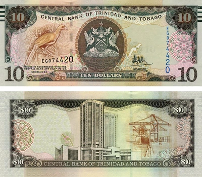 Банкнота Тринідад і Тобаго 10 доларів 2006 (2018) UNC Птах (P57)