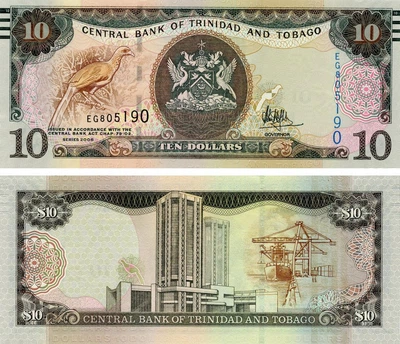 Банкнота Тринідад і Тобаго 10 доларів 2006 (2017) UNC Птах (P48b)