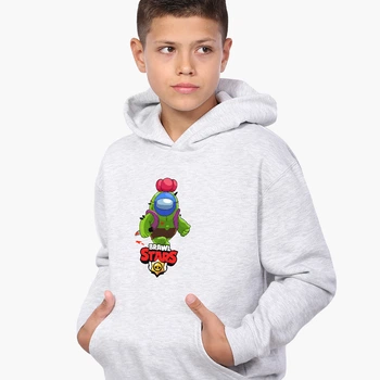 Худі дитячий Амонг Ас Бравл Старс Спайк (Among Us Brawl Stars SpikeКенгуру Світло-сірий меланж (9298-2599) 140 см