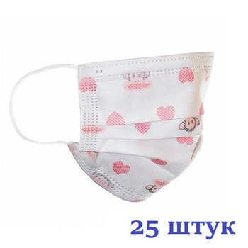 Маски медицинские НЗМ трехслойные не стерильные в индивидуальной упаковке Обезьянка и Сердечки с мельтблауном Украина высокое качество 25 шт