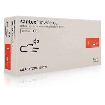 Рукавички латексні MERCATOR Santex Powdered WHITE опудренниє, розмір L, 100 шт