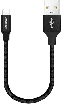 Кабель ColorWay USB - Apple Lightning 2.4А 25 см Black (CW-CBUL048-BK)