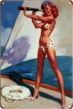 Металева табличка "Дівчина З Підзорною Трубою (Pin Up)" (ms-003116)