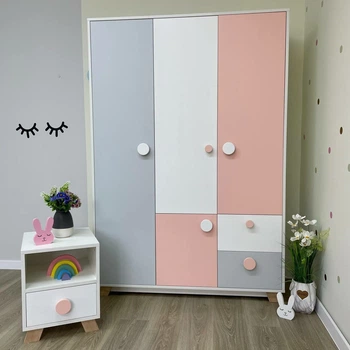 Шкаф детский Scandic Kid Цвет белый серый и розовый