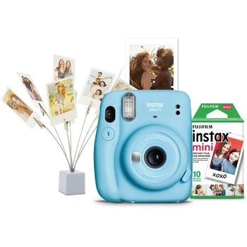 Подарочный набор камера моментальной печати Fujifilm Instax Mini 11 Sky Blue голубая с фотобумагой Fujifilm INSTAX MINI GLOSSY (1 картридж = 10шт) и держателем для фотографий