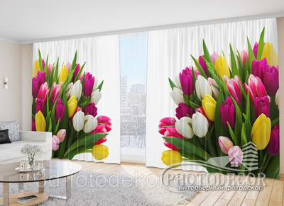 Фото Штори PHOTODECOR "Букет з різнокольорових тюльпанів"