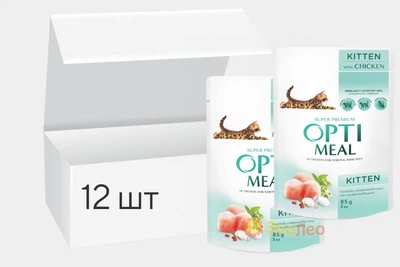Упаковка влажного корма для котят Optimeal со вкусом курицы 85 г 12 шт