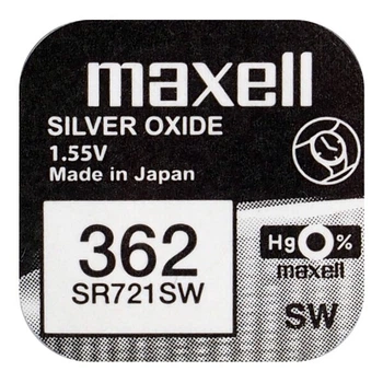 Батарейка часовая серебрянно-цинковая Maxell 362 SR721SW (G11,AG11,LR58), 1.55V, блистер 1шт