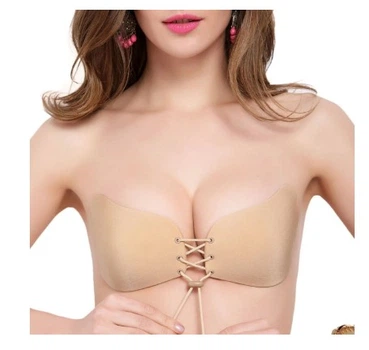 Бюстгальтер без бретелей Invisible Fly Bra силиконовый невидимый с эффектом Push Up (S 717) Бежевый