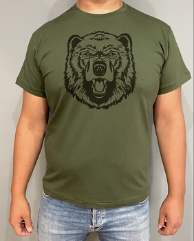 Мужская футболка принт Суровый медведь L темный хаки