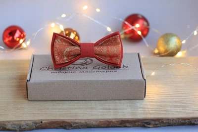 Галстук-бабочка Christina Goloob New Year one size золотые узоры Терракотовый