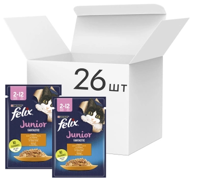 Упаковка влажного корма для котят Purina Felix Junior Fantastic с курицей в желе 26 шт по 85 г (7613039832196)