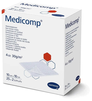 Салфетки из нетканого материала, Medicomp®, 10х10 см, 4 слоя, стерильные, 2 шт.