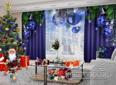 Новорічні Фото штори і тюль PHOTODECOR "Сині кулі 2"
