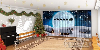 Новогодние Фото Шторы в детский сад PHOTODECOR "Новогодняя ночь"