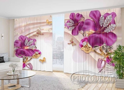 Фото Штори PHOTODECOR "3D бузкові квіти зі стразами"
